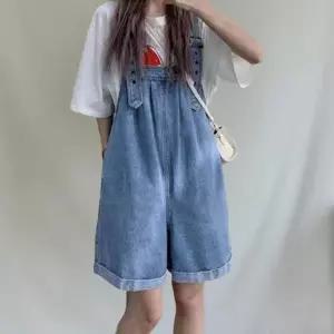 다잇템 여성 캐주얼 면혼합 롤업 멜빵 청반바지 점프수트 데일리