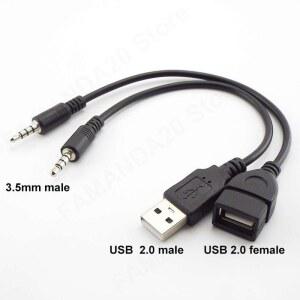 Aux 오디오 컨버터 수 케이블 USB 암 수 커넥터 USB 자동차 오디오 케이블 OTG 자동차 3.5mm 어댑터 와이어 코드 M20 20cm 3.5mm