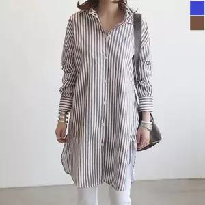 [프로셀러] 세로 스트라이프 롱셔츠 1P 간절기 데일리 원피스