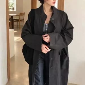 가을 워싱 하이넥 오버핏 롱 야상 자켓