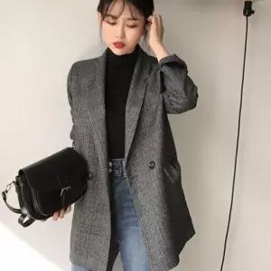 가을 간절기자켓 소매 롤업 체크 여성 캐주얼