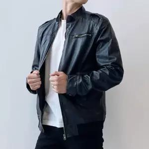 [하프클럽/신상오픈런]데일리 남자 심플 빅사이즈 레더 가죽 하이넥 라이더 자켓 미니멀