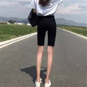 [하프클럽/신상오픈런]데일리 여자 스판 하이웨스트 블랙 스키니핏 5부 팬츠 미니멀