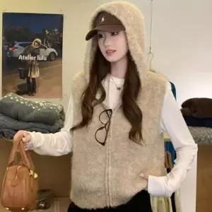 [하프클럽/]데일리 여자 가을 겨울 따뜻한 포근 레이어드 후드 니트 포인트