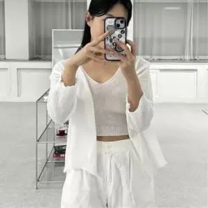 미니멀 여자 여리핏 크롭 짜임 나시티 루즈핏 가디건 세트 베이직