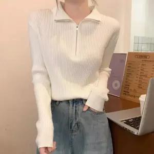 [하프클럽/]데일리 여자 겨울 심플 무지 반집업 골지 2컬러 슬림핏 니트 미