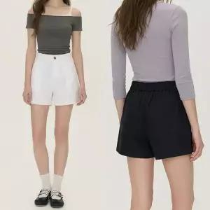 [하프클럽/]데일리 여자 데일리  핀턱 하이웨스트 밴딩 반바지 미니멀