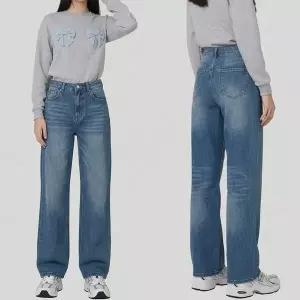 [하프클럽/]데일리 여자 데일리 하이웨이스트 세미와이드 롱 데님팬츠 미니