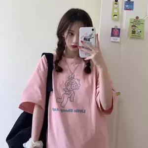 [하프클럽/]데일리 여자 캐주얼 면혼방 나염 오버핏 반팔 티셔츠 포인트