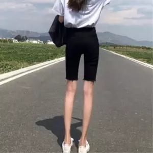 [옷자락]미니멀 여자 스판 하이웨스트 블랙 스키니핏 5부 팬츠 옷자락 심플