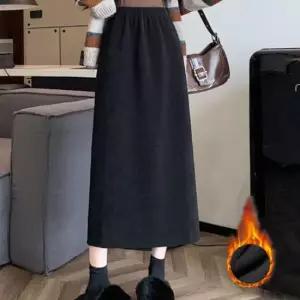 미니멀 여성 클래식 기모안감 골덴 코듀로이 밴딩 롱 스커트 베이직
