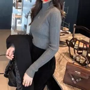 미니멀 여자 골지 텍스처 반폴라 슬림 라인 긴팔 니트 티셔츠 심플