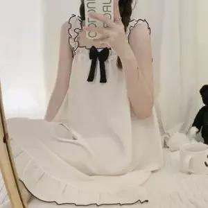 미니멀 여자 여름 소녀 배색 라인 프릴 민소매 원피스 잠옷 심플