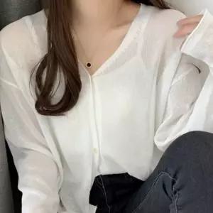미니멀 여자 여름 시스루 브이넥 여리핏 크롭 니트 가디건 베이직
