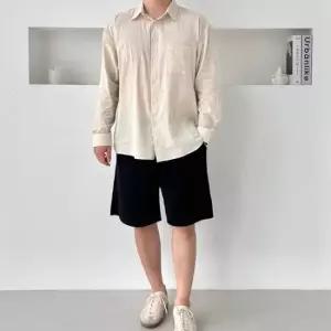 미니멀 남녀공용 루즈핏 켠혼방 린넨 포켓 무지 남방 셔츠 베이직