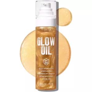 바디 글로우 브로드 스펙트럼 SPF 50 글리터 쉬머 선크림 로션 시퀸 마이카 함유 코코넛 가볍고 끈적임