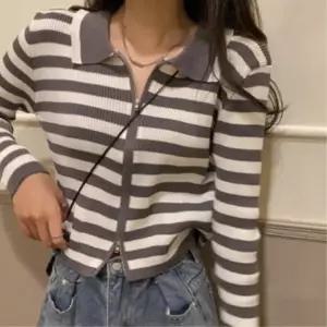 [옷자락]미니멀 여성 단가라 투웨이 집업 카라넥 니트 긴팔 티셔츠 베이직