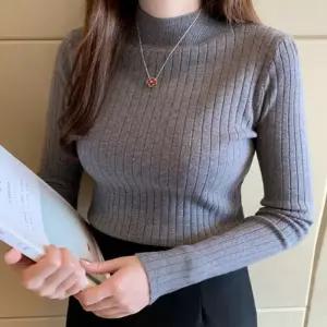 [오노마] ONM 여성 스탠다드핏 하프넥 니트티 골지티셔츠 반폴라