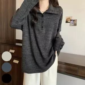 카라 버튼 루즈 니트티 402Q542S 빅사이즈 여성의류