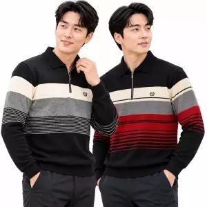[아재나라]남성 겨울 기모 반집업 니트 카라 배색 골프웨어 VITD3309
