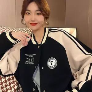여성 데일리 루즈핏 프린팅 디자인 야구점퍼 여성 야구점퍼 자켓 캐주얼 패션점퍼 가을점퍼