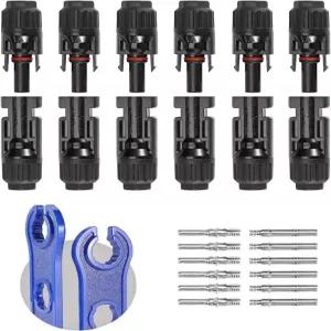 BougeRV 12 PCS 스패너 포함 태양광 커넥터 패널 케이블 6쌍 수/암 10AWG