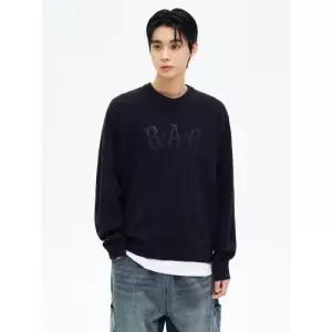 에잇세컨즈 8SECONDS 레터링 레더패치 니트 풀오버 네이비
