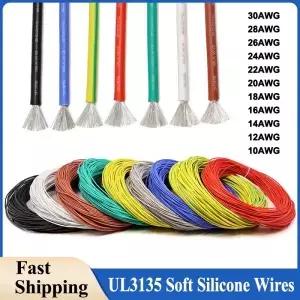 UL3135 부드러운 실리콘 와이어 10/12/14/16/18/20/22/24/26/28/30AWG 고온 고무 절연 주석 도금 구리 전기