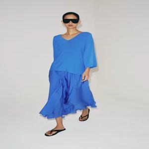 ZARA 브이넥 루즈 니트 탑 - 블루 3471/006/420