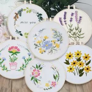 DIY 자수 패키지 세트 초보자용 인테리어 소품 도안 식물 꽃세트 취미 집순이 돌이 키트 프랑스 수예 수공