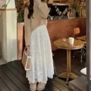 포인트 데일리 기모 레이스 캉캉 롱스커트_크림 블랙 다잇템_26972540_588872