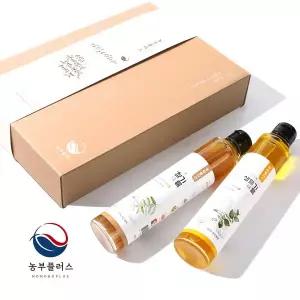 [농부플러스] 국산 냉압착 생들기름 저온착유 들기름 참기름 200ml 2병 선물세트(쇼핑백동봉)