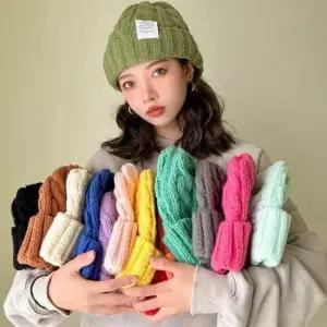 여자비니 겨울 골지 꽈배기 털 니트 귀여운 모자