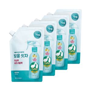 LG생활건강 온더바디 코튼풋 발을씻자 풋샴푸 에코 리필팩 500ml×4개 대용량 발냄새제거