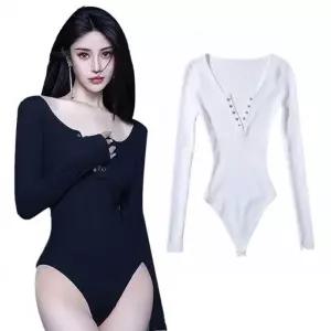 코비바디수트티 무지 레이어드 트임 V넥 버튼 긴팔 무지티셔츠 민소매티 컷아웃티 라운드넥 나