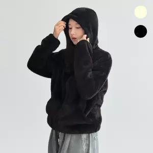 멋지군 오버핏 남녀공용 후드 털 플리스 후리스 양털 자켓 데일리 아우터