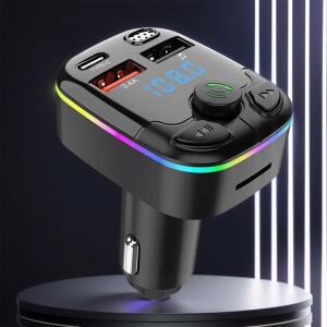 차량용 음악 어댑터 블루투스 호환 5.0  주변 조명 핸즈프리 MP3 플레이어 라디오 빠른 충전기