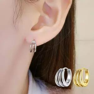링귀걸이 실버 925 SILVER 은 골드 금 3중라인 원형 링 원터치