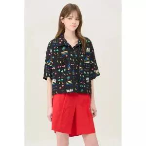 배색 패턴 시어서커 블라우스 BABLA6631_CA