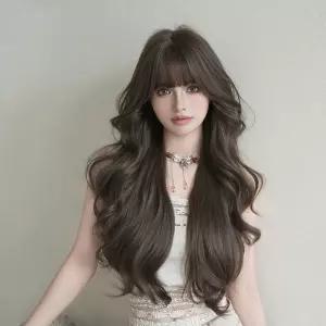 키라비 가발 여성 통가발 헤이즐넛 애쉬브라운 자연스러운 글램 레이어드 S컬 롱 75cm KPE-7001-1