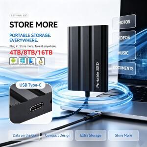 64TB 모바일 솔리드 스테이트 드라이브 고속 휴대용 SSD USB3.1 Type-C 대용량 저장장치 노트북/MAC/PC에