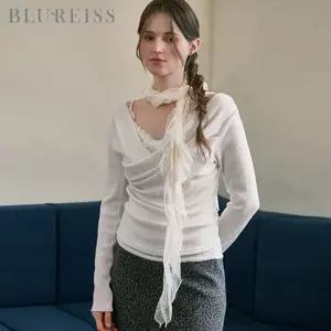 블루레이스 도트 프릴 레이스 롱 스카프_BI6F1AC9011