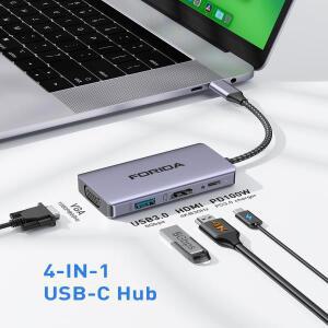 4in1 USB C 허브 타입 to HDMI VGA 어댑터 3.0 포함 100W PD 멀티포트 맥북 호환 프로/에어 PC 노트북용