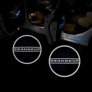 현대 도어 라이트 용 화이트 그란데르 엠블럼 2pcs 웰컴 고스트 섀도우 자동차 스타일링