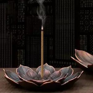 새로운 1PC 합금 향 버너 스틱 홀더 플레이트 불교 연꽃 향로 청동 Nasturtium