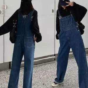 와이드핏 여자 점프수트 청멜빵바지 데님통바지 데님멜빵팬츠 진청