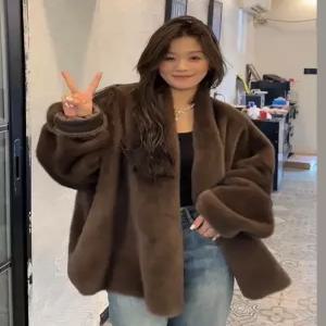 픽셀러 연말룩 브라운 블랙 베이지 밍크자켓 빅사이즈 페이크퍼 코트 에코퍼