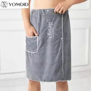 YOMDID 착용 가능 남성용 부드러운 극세사 목욕 가운 매직 포켓 성인 체육관 해변 사우나 스파 수영 러닝