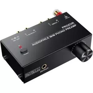 턴테이블 오디오 애호가용 M/M 포노 프리앰프용 PROZOR 레벨 볼륨 컨트롤 및 RCA 입력 RCA/3.5mm 지원12V