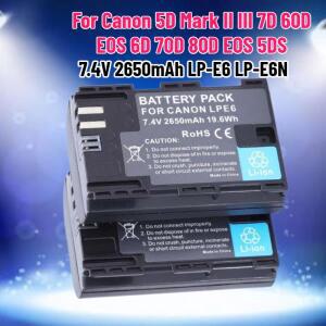 7.4V 2650mAh LP-E6 LP-E6N 배터리 (캐논 5D Mark II III 7D 60D EOS 6D 70D 80D EOS 5DS R 카메라용)